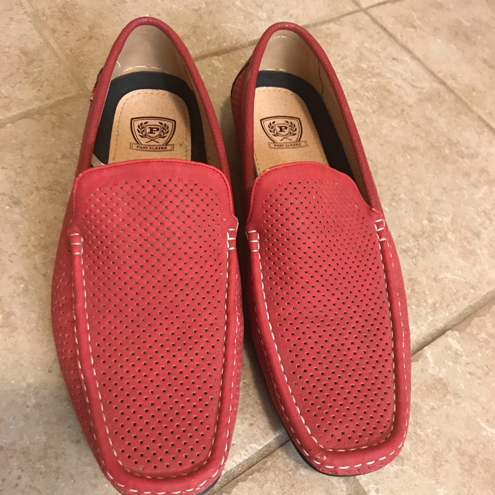 Red Slip On Loafers Driving Shoe Moc Toe